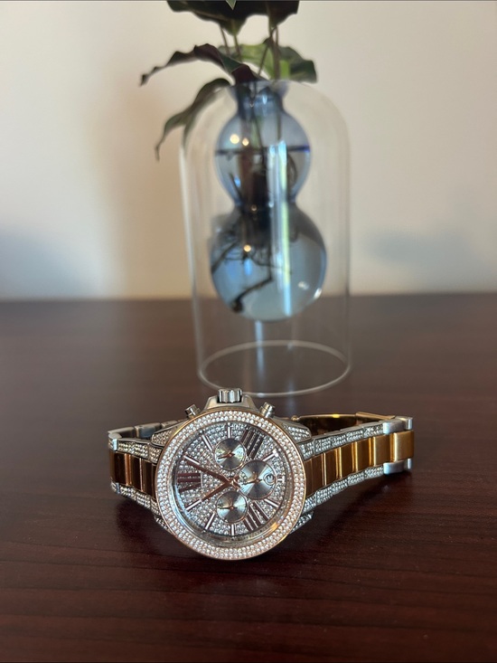 New Authentic Michael Kors Tibby Crystals Rose Gold Silver  Michael Kors Two-Tone Rose Gold and Silver Crystal Bracelet Watch